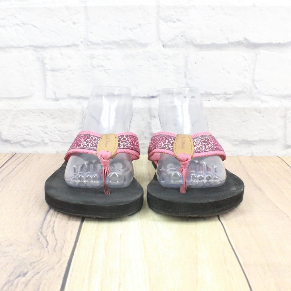 LL Bean Women's Pink Printed Nylon Flip Flops Summer Flat Sandals Size 9 M - Picture 4 of 9